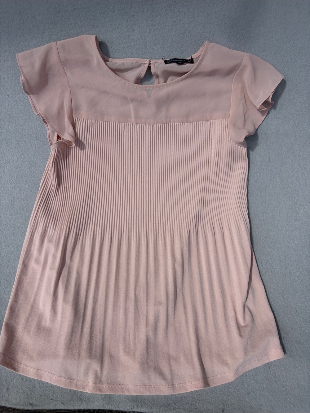 Adrianna Papell Blush Pink Pleated Flutter Sleeve Blouse